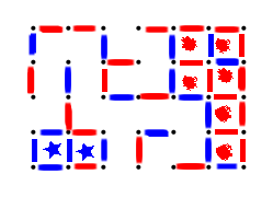 red has 6 squares, now it's blue's turn again